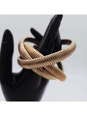Gold-Tone 3 Coil Wrap Bracelet Retro Style Adjustable Vintage Look